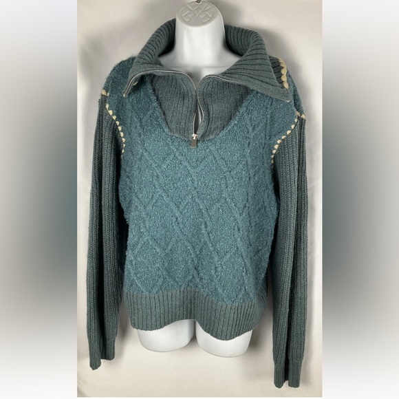 Miss Me Size S Cable Knit Argyll Sweater  Mohair/ Wool Blend  1/4 Zip Oversized - Picture 1 of 11